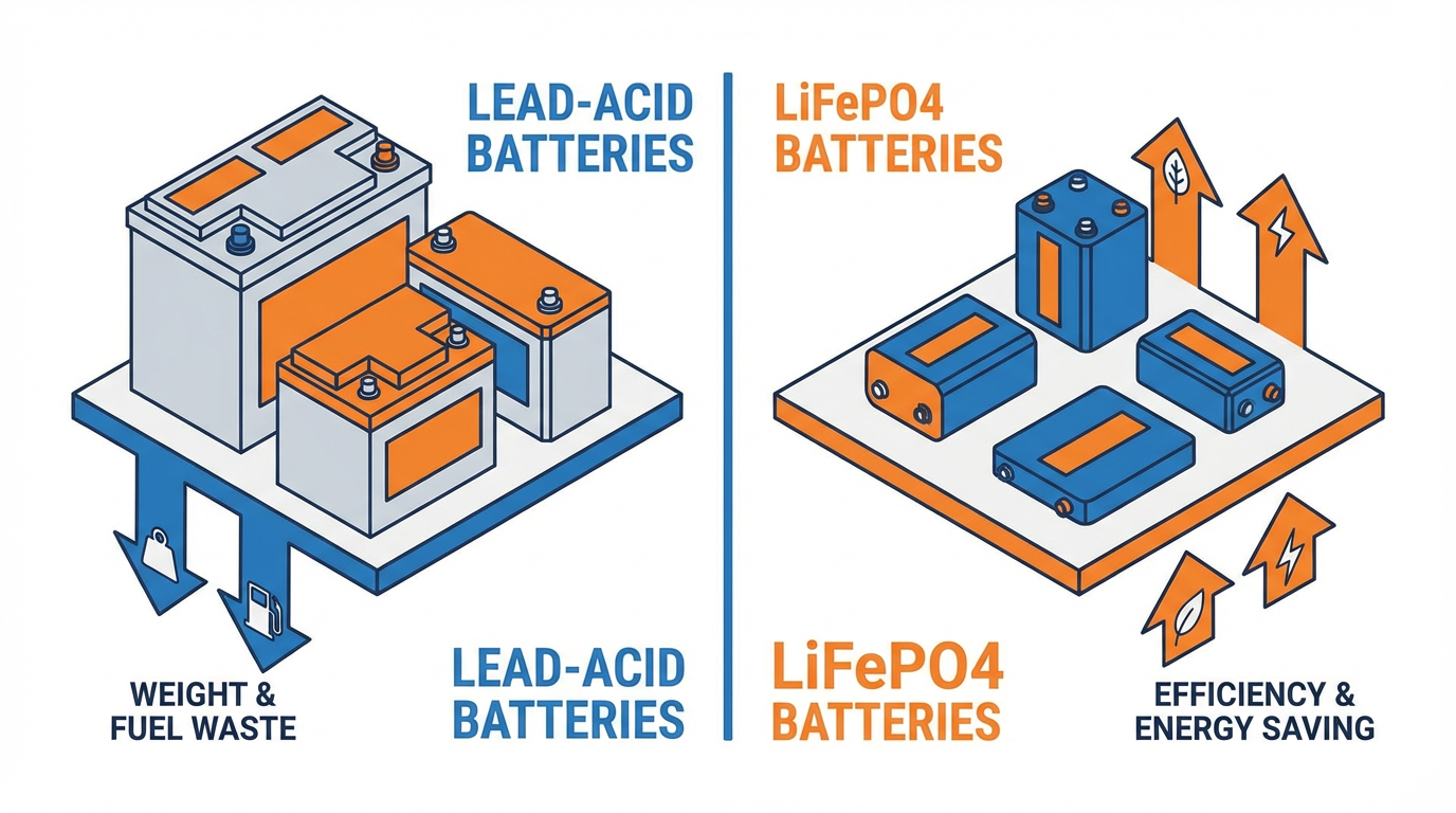 Lead-Acid vs. LiFePO4: How Much Extra Fuel Is Your Heavy Battery Costing You?