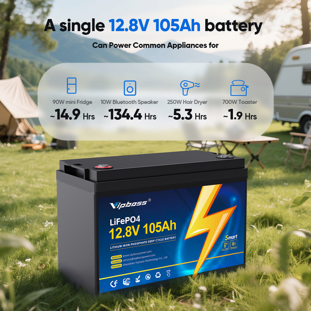 Vipboss 12V105Ah Bluetooth LiFePO4 Lithium Battery