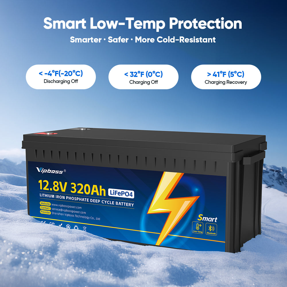Vipboss 12.8V 320Ah LiFePO4 Lithium Iron Phosphate Deep Cycle Battery with Smart Low-Temp Protection