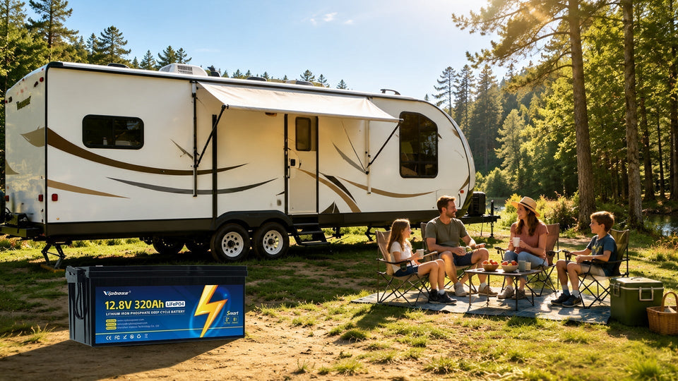 Family enjoying Labor Day RV camping with a Vipboss travel trailer lithium battery