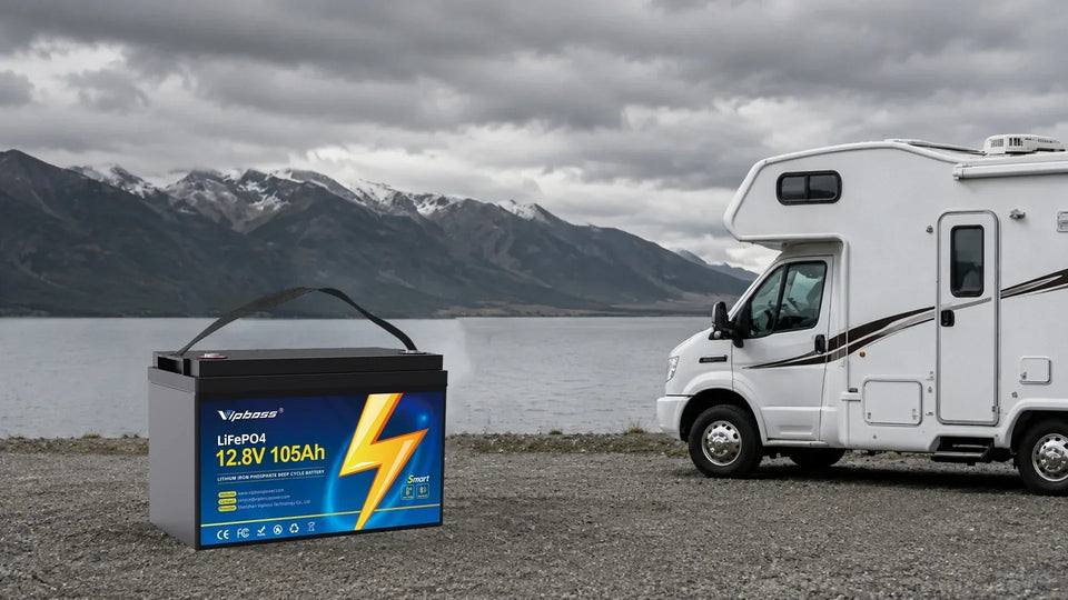 LiFePO4 battery powering an RV at an outdoor campsite