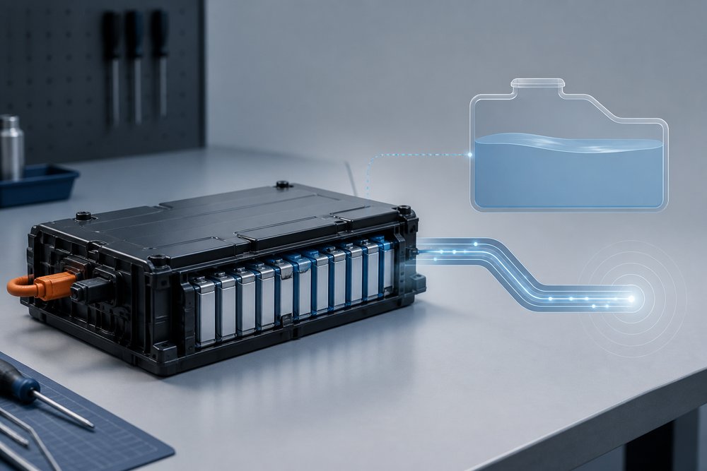 Battery pack beside a simple visual comparison of stored energy and delivered power