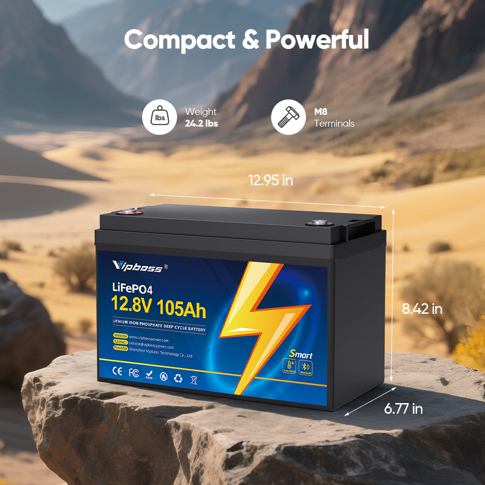 Vipboss 12V105Ah Bluetooth LiFePO4 Lithium Battery