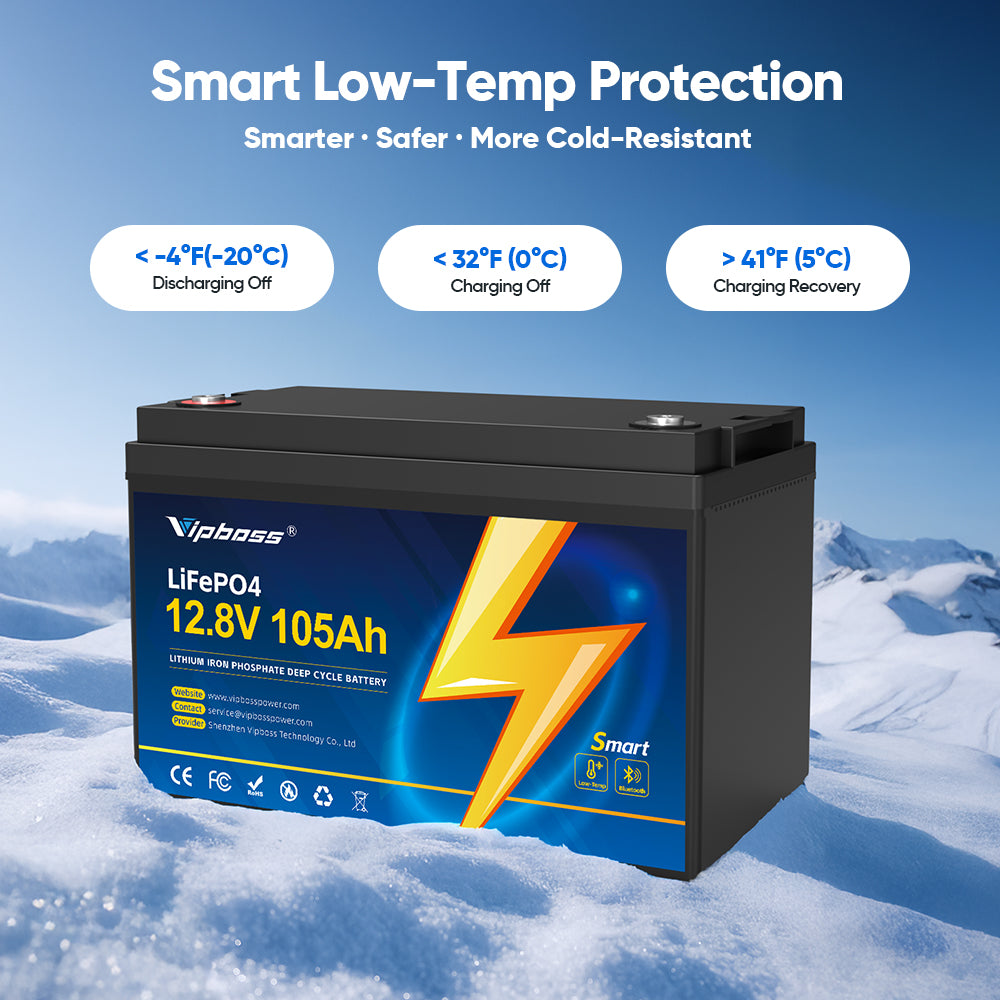 Vipboss 12V105Ah Bluetooth LiFePO4 Lithium Battery